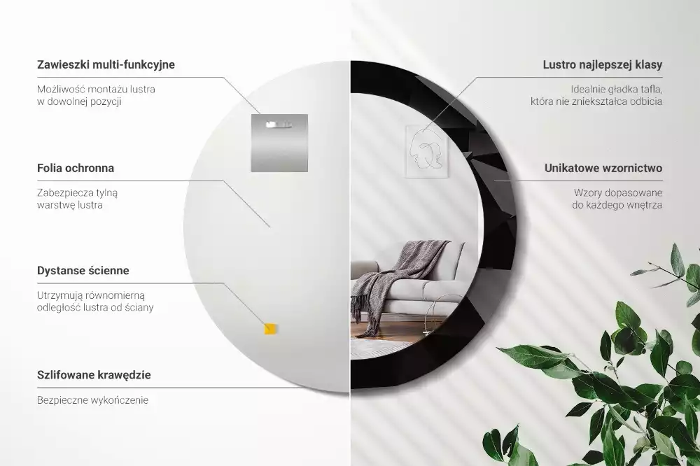 Miroir rond imprimé Noir abstrait