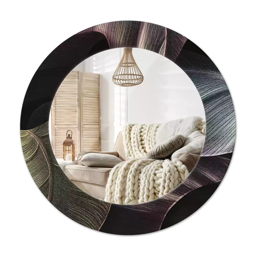 Miroir rond imprimé Feuilles tropicales sombres