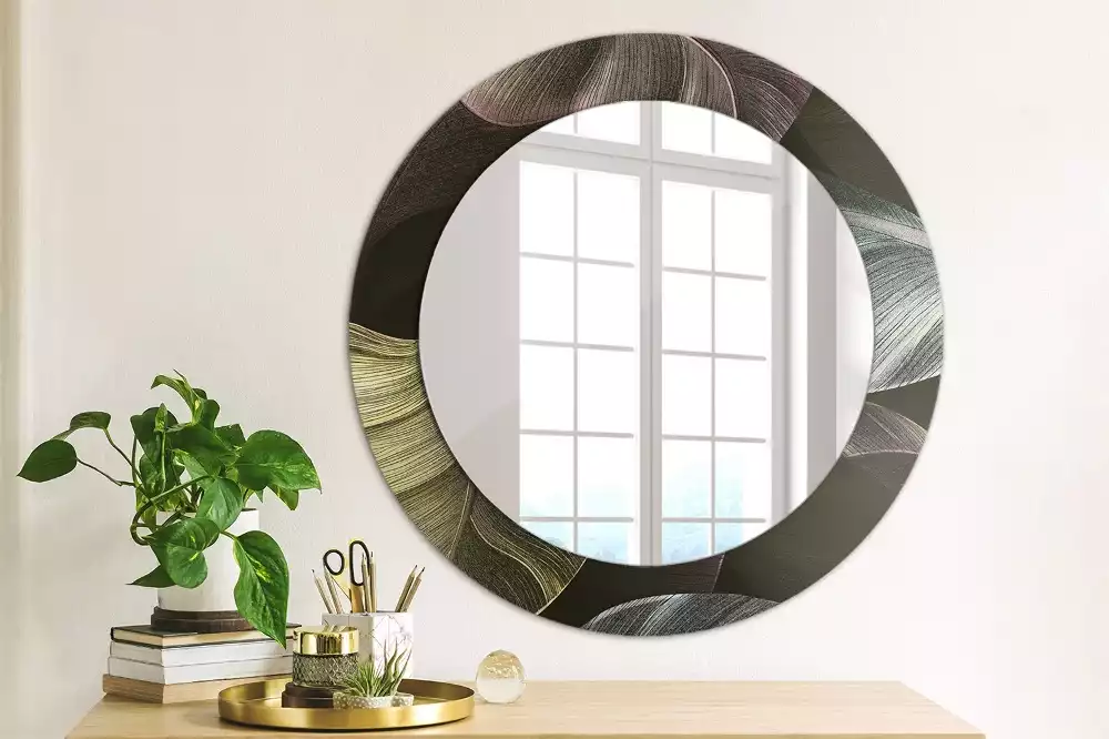 Miroir rond imprimé Feuilles tropicales sombres