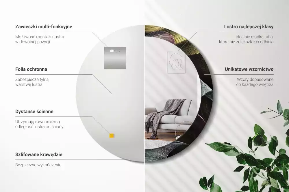 Miroir rond imprimé Feuilles tropicales sombres