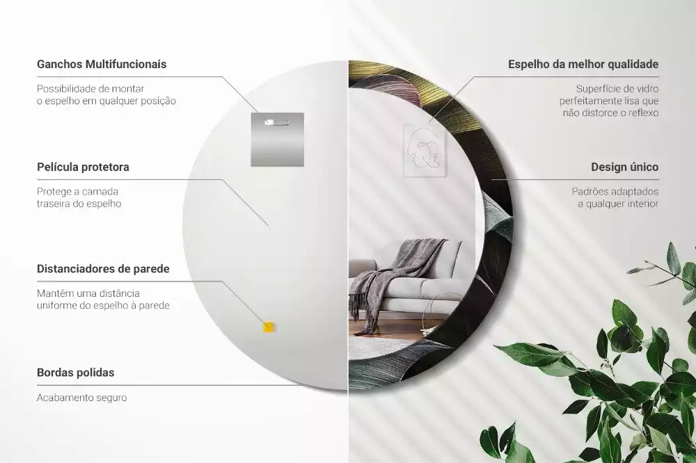 Miroir rond imprimé Feuilles tropicales sombres