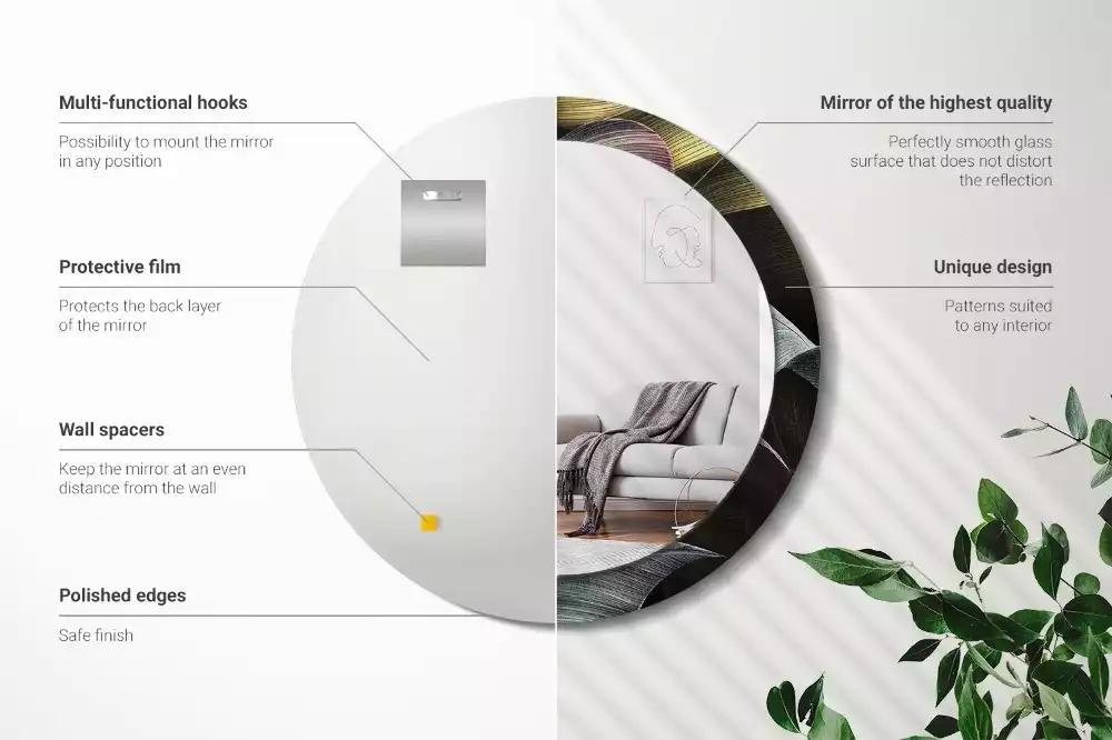 Miroir rond imprimé Feuilles tropicales sombres