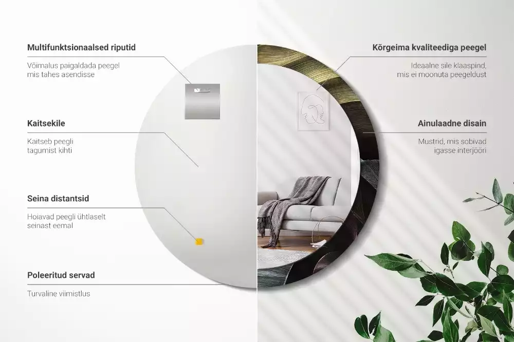Miroir rond imprimé Feuilles tropicales sombres