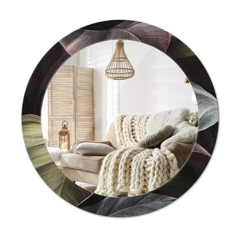 Miroir rond imprimé Feuilles tropicales sombres