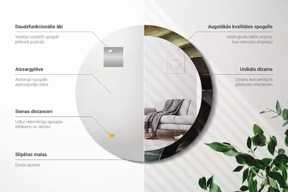 Miroir rond imprimé Feuilles tropicales sombres