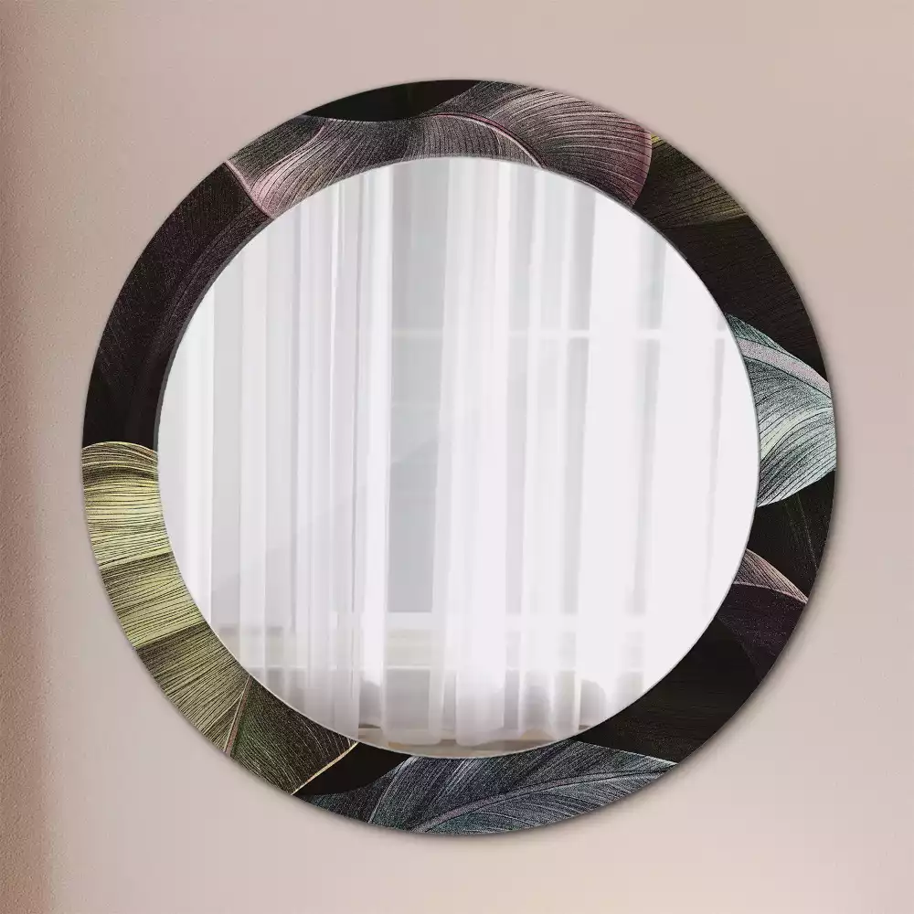 Miroir rond imprimé Feuilles tropicales sombres