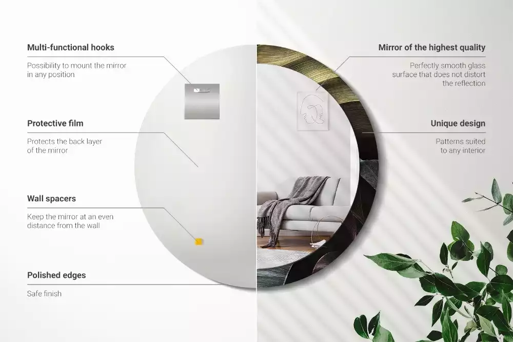 Miroir rond imprimé Feuilles tropicales sombres
