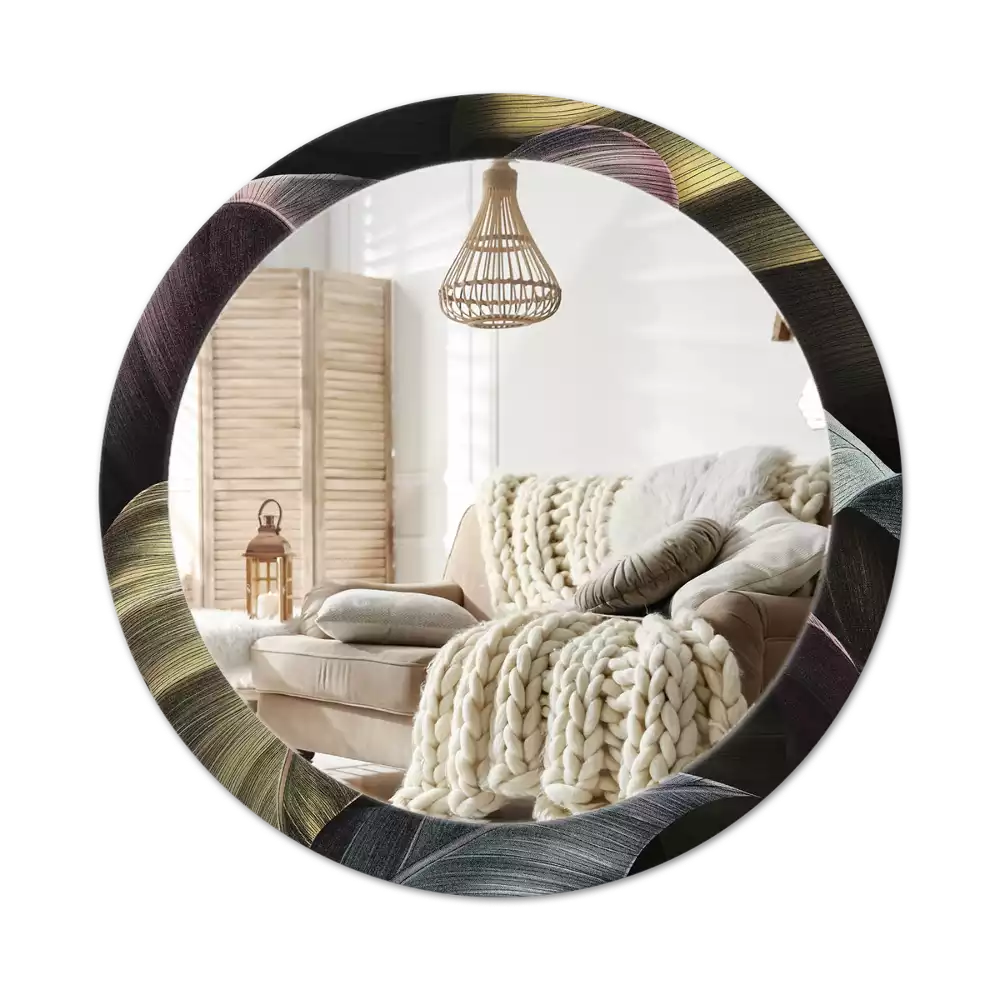 Miroir rond imprimé Feuilles tropicales sombres