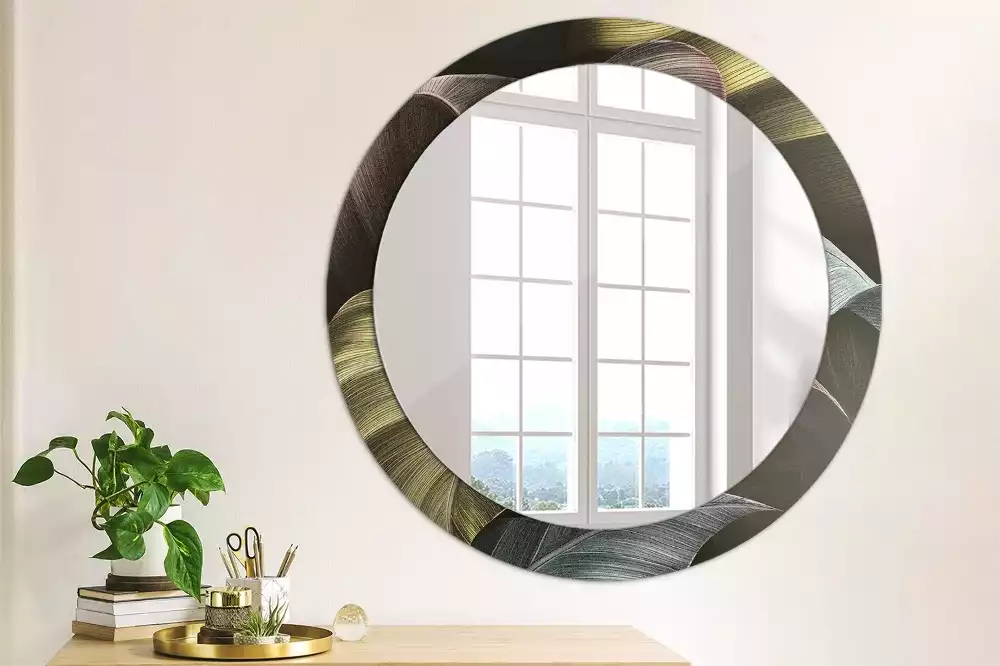 Miroir rond imprimé Feuilles tropicales sombres