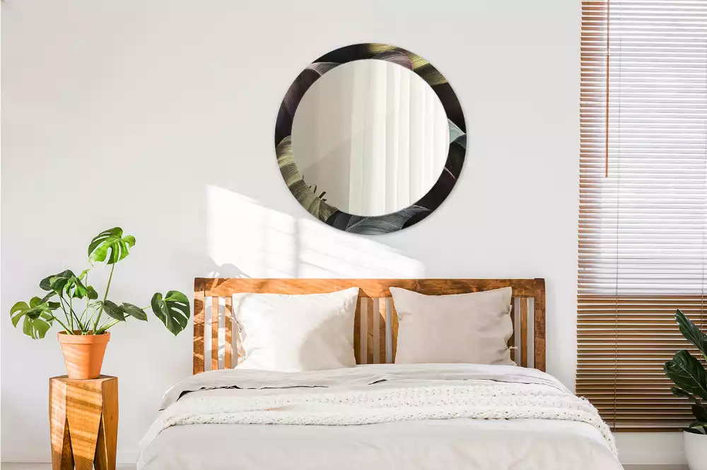 Miroir rond imprimé Feuilles tropicales sombres