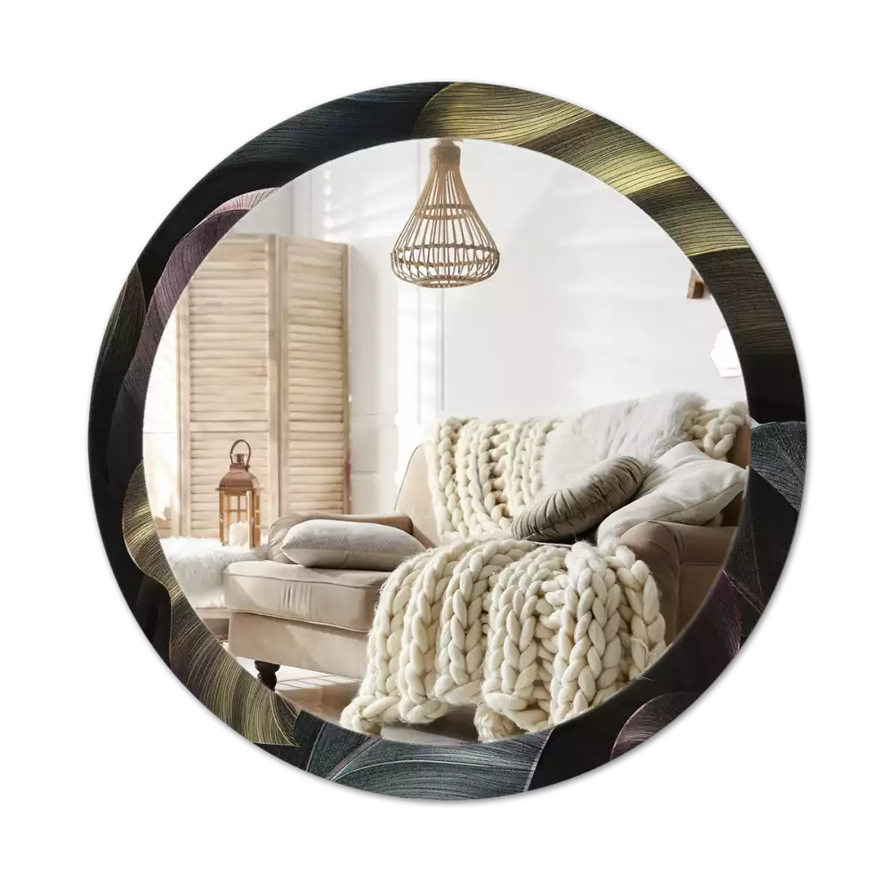 Miroir rond imprimé Feuilles tropicales sombres
