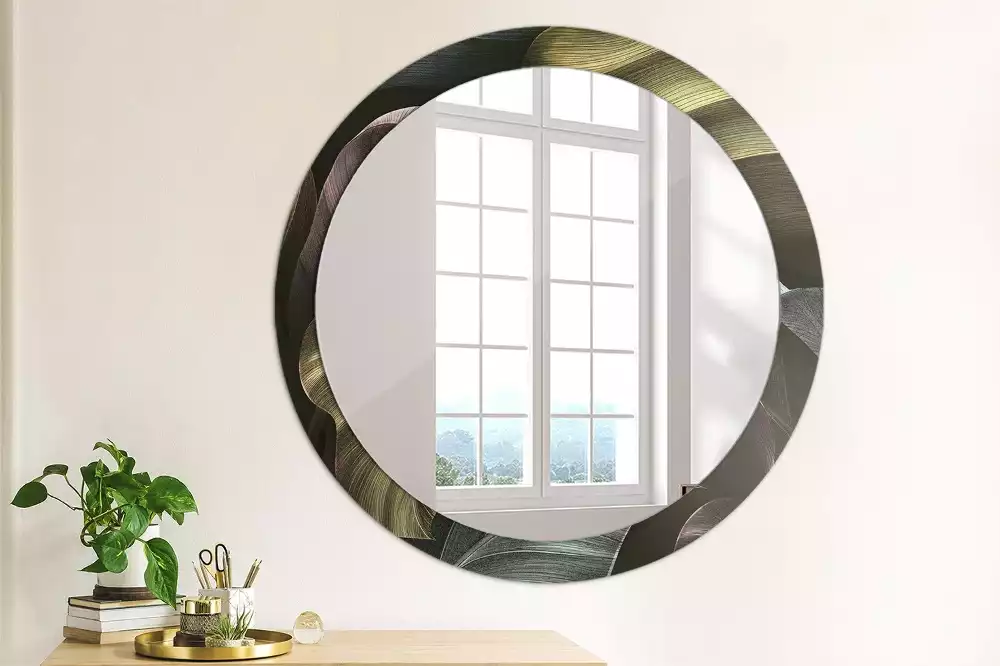 Miroir rond imprimé Feuilles tropicales sombres
