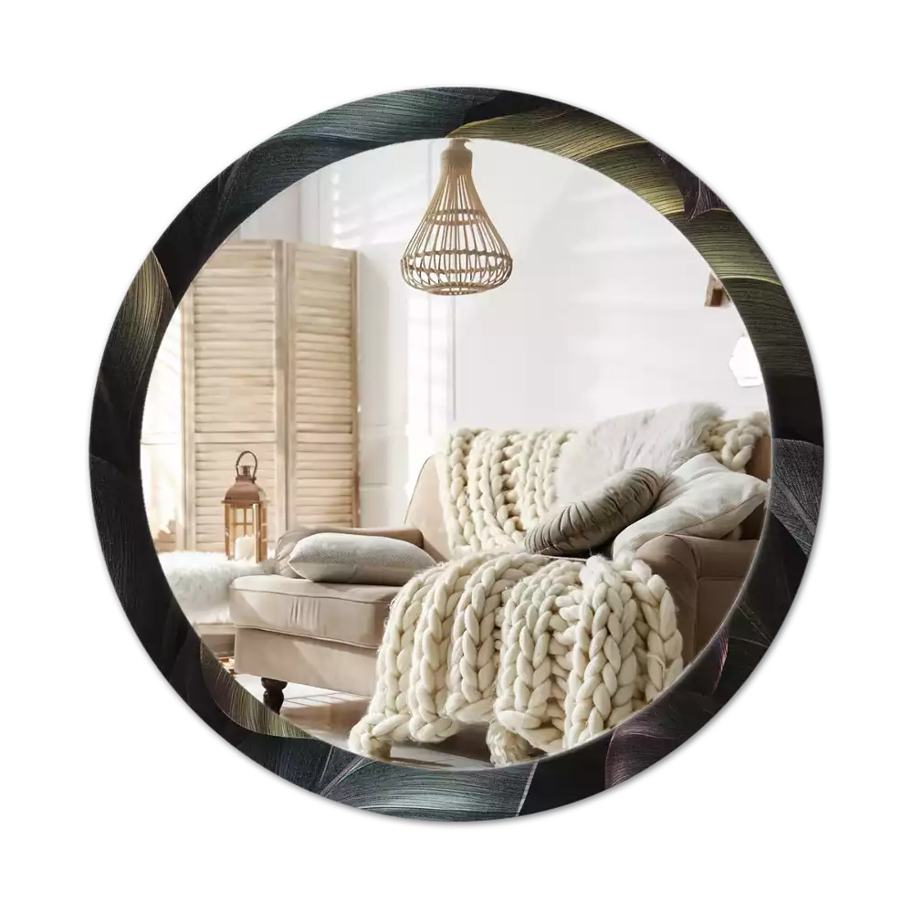 Miroir rond imprimé Feuilles tropicales sombres
