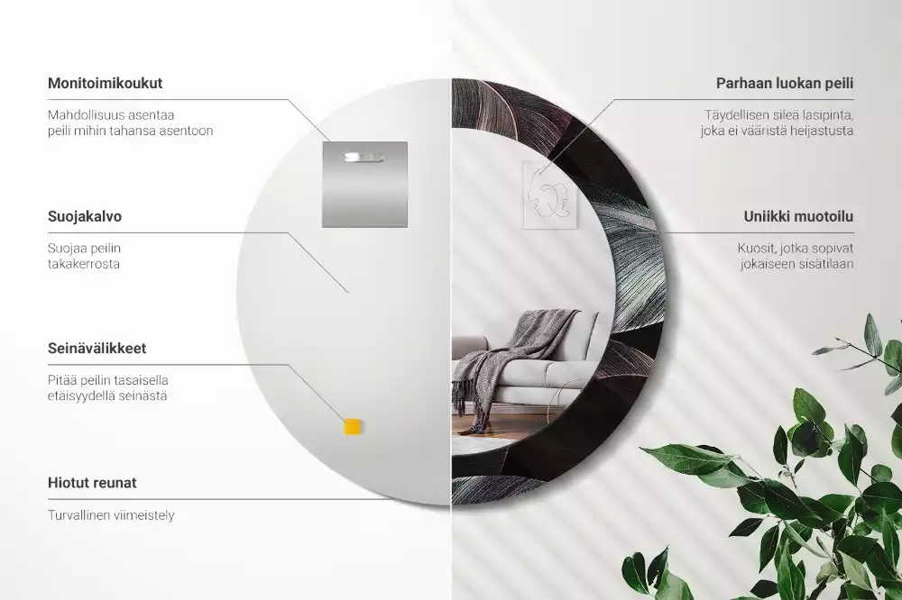 Miroir rond imprimé Feuilles tropicales sombres