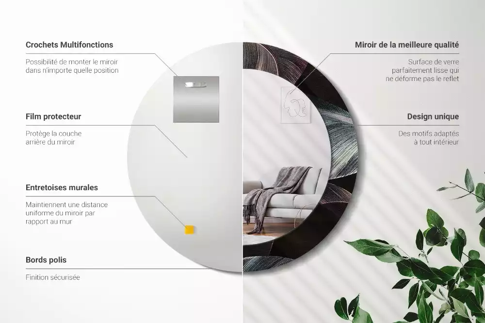 Miroir rond imprimé Feuilles tropicales sombres