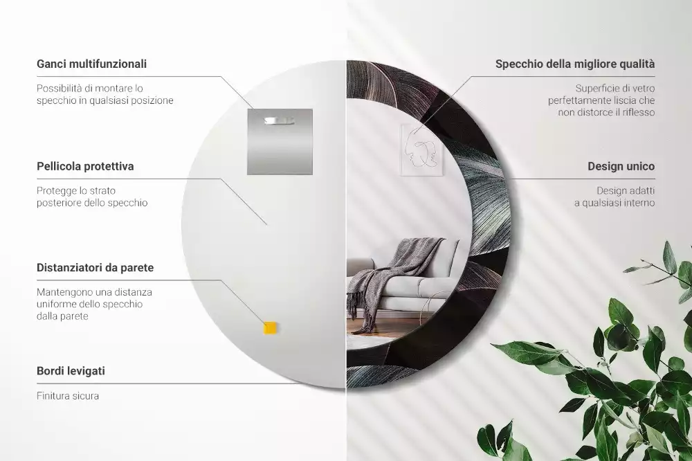 Miroir rond imprimé Feuilles tropicales sombres