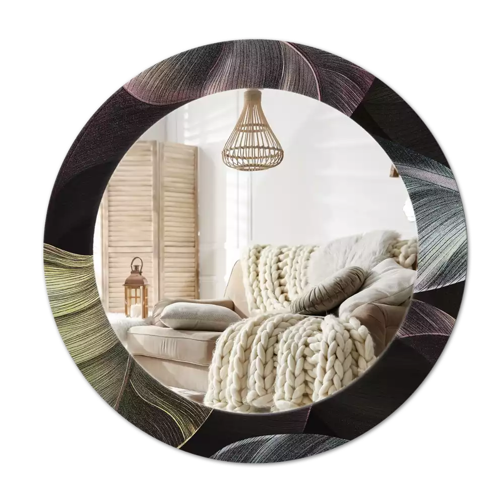Miroir rond imprimé Feuilles tropicales sombres