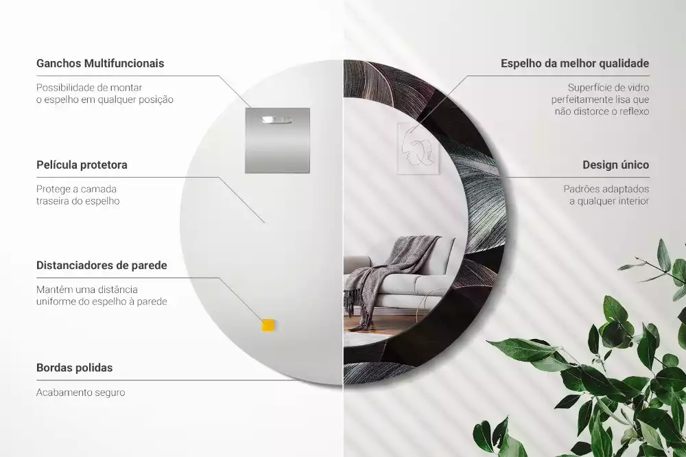 Miroir rond imprimé Feuilles tropicales sombres