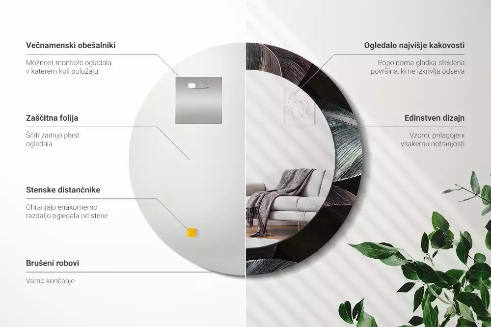 Miroir rond imprimé Feuilles tropicales sombres