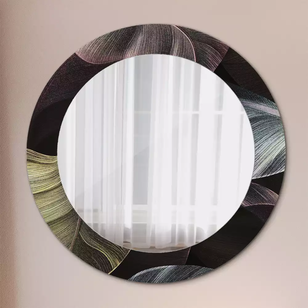 Miroir rond imprimé Feuilles tropicales sombres
