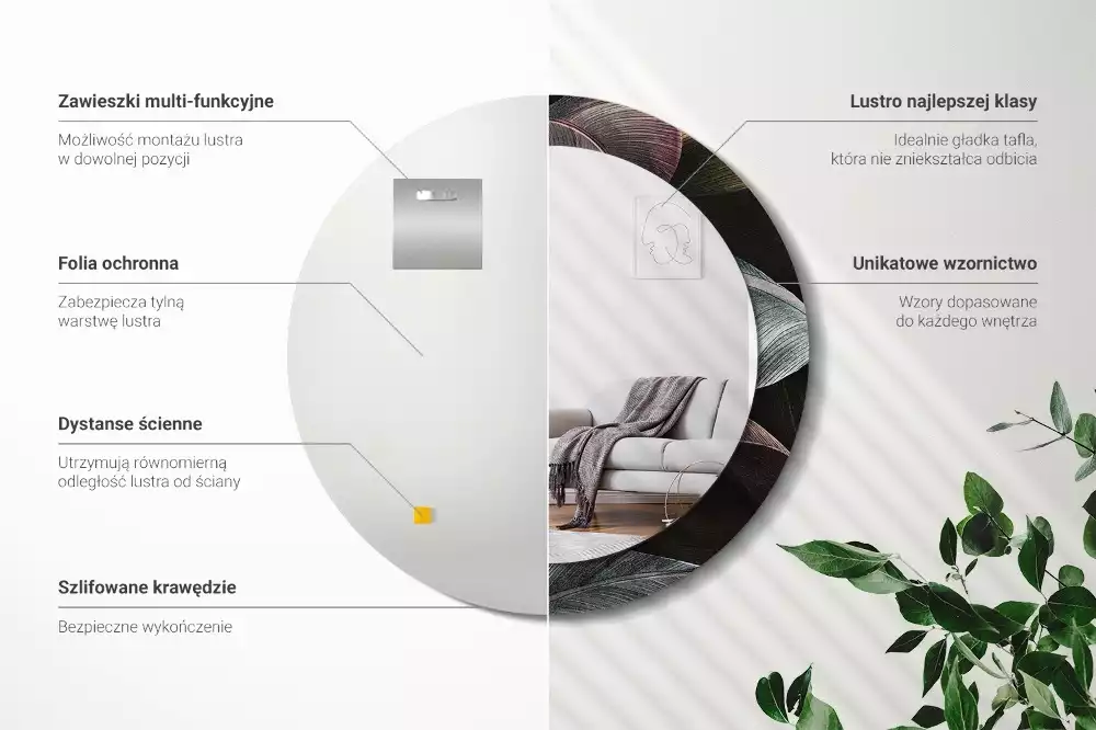 Miroir rond imprimé Feuilles tropicales sombres