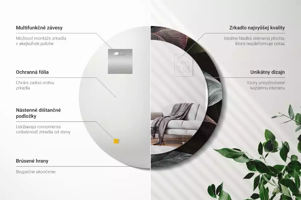 Miroir rond imprimé Feuilles tropicales sombres