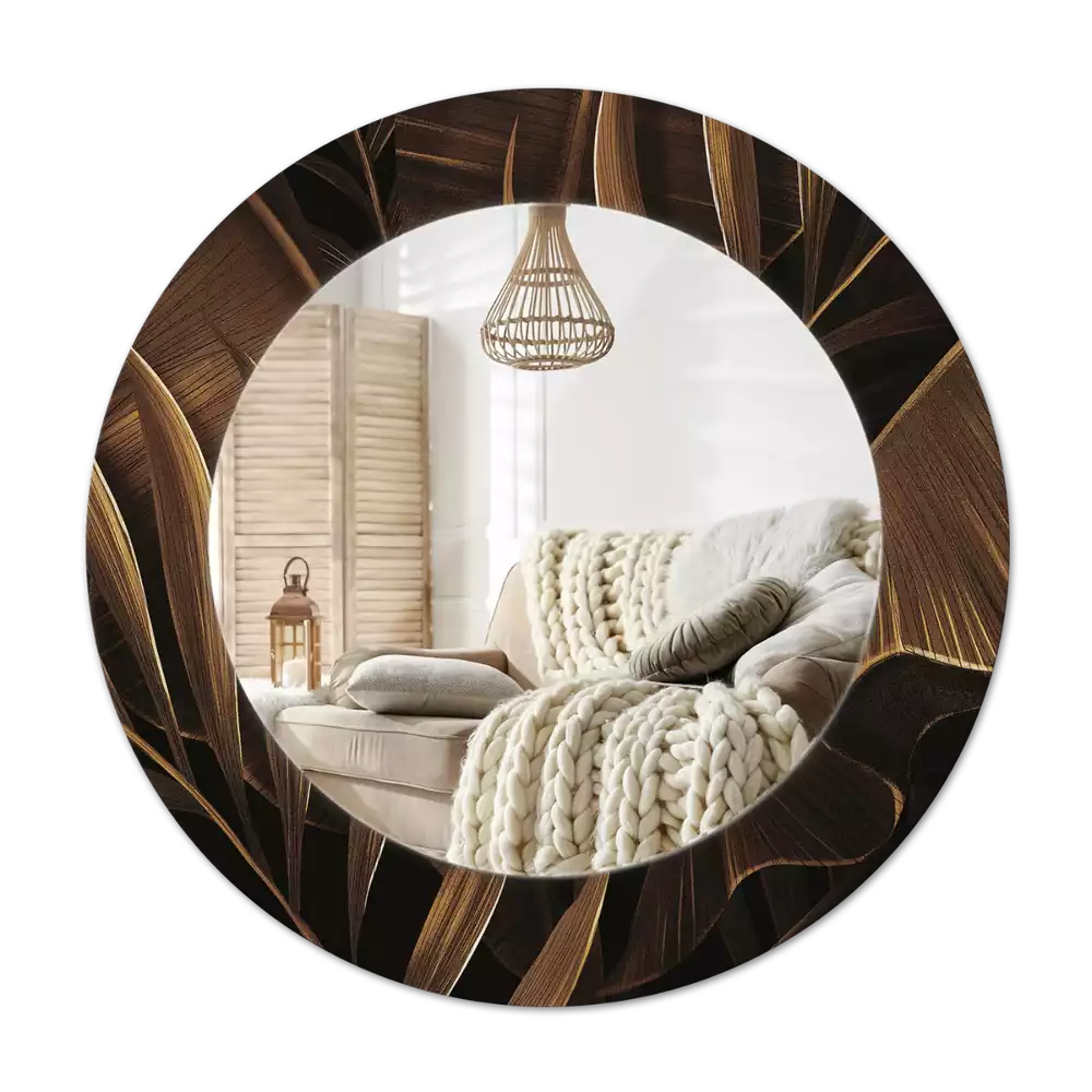 Miroir rond imprimé Feuilles de bananier brunes
