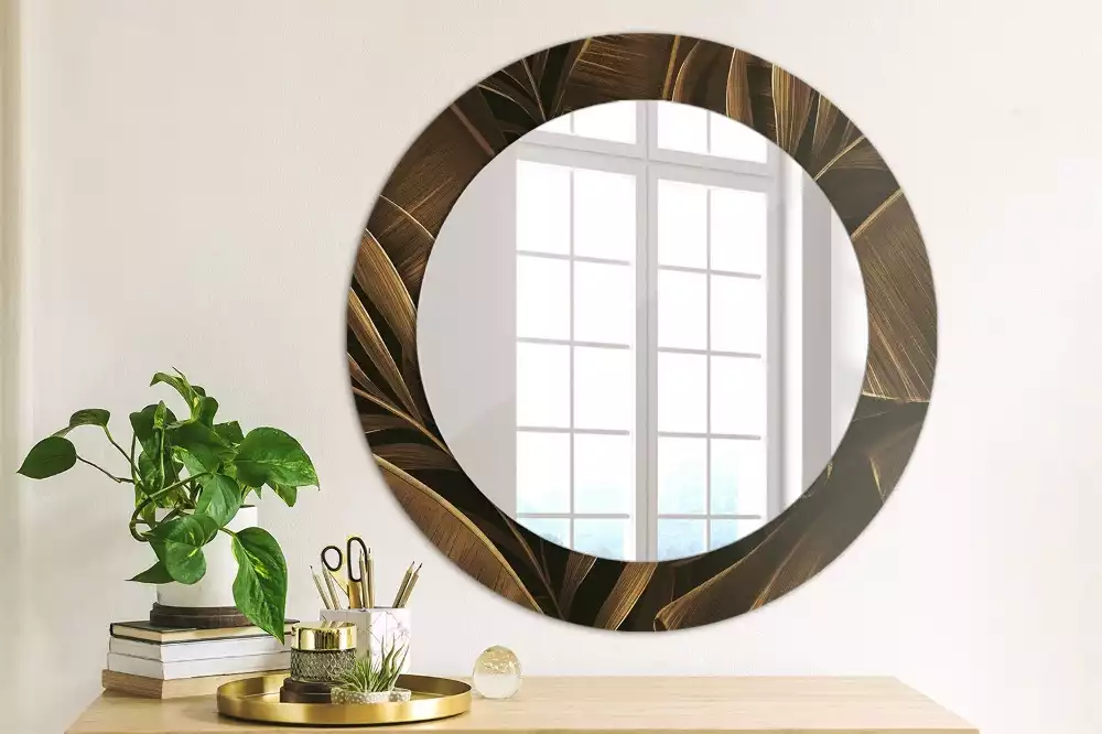 Miroir rond imprimé Feuilles de bananier brunes
