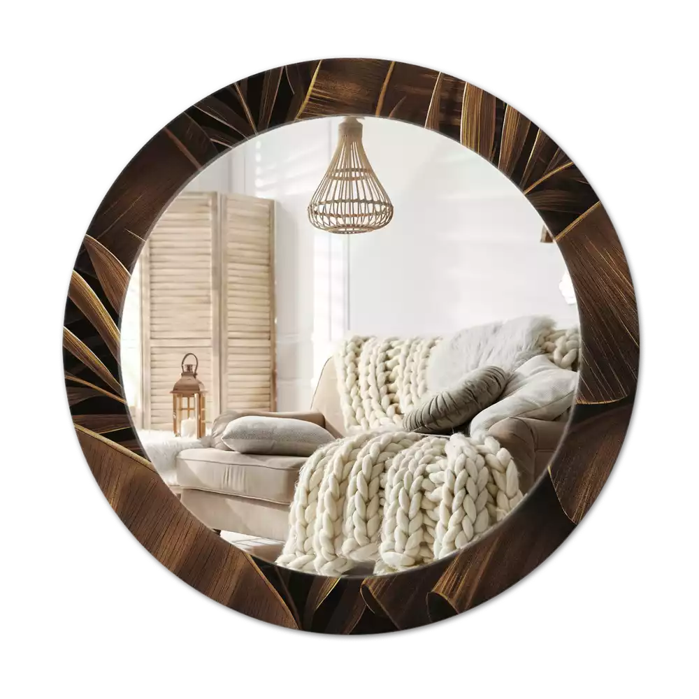 Miroir rond imprimé Feuilles de bananier brunes
