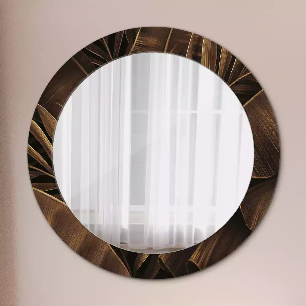 Miroir rond imprimé Feuilles de bananier brunes