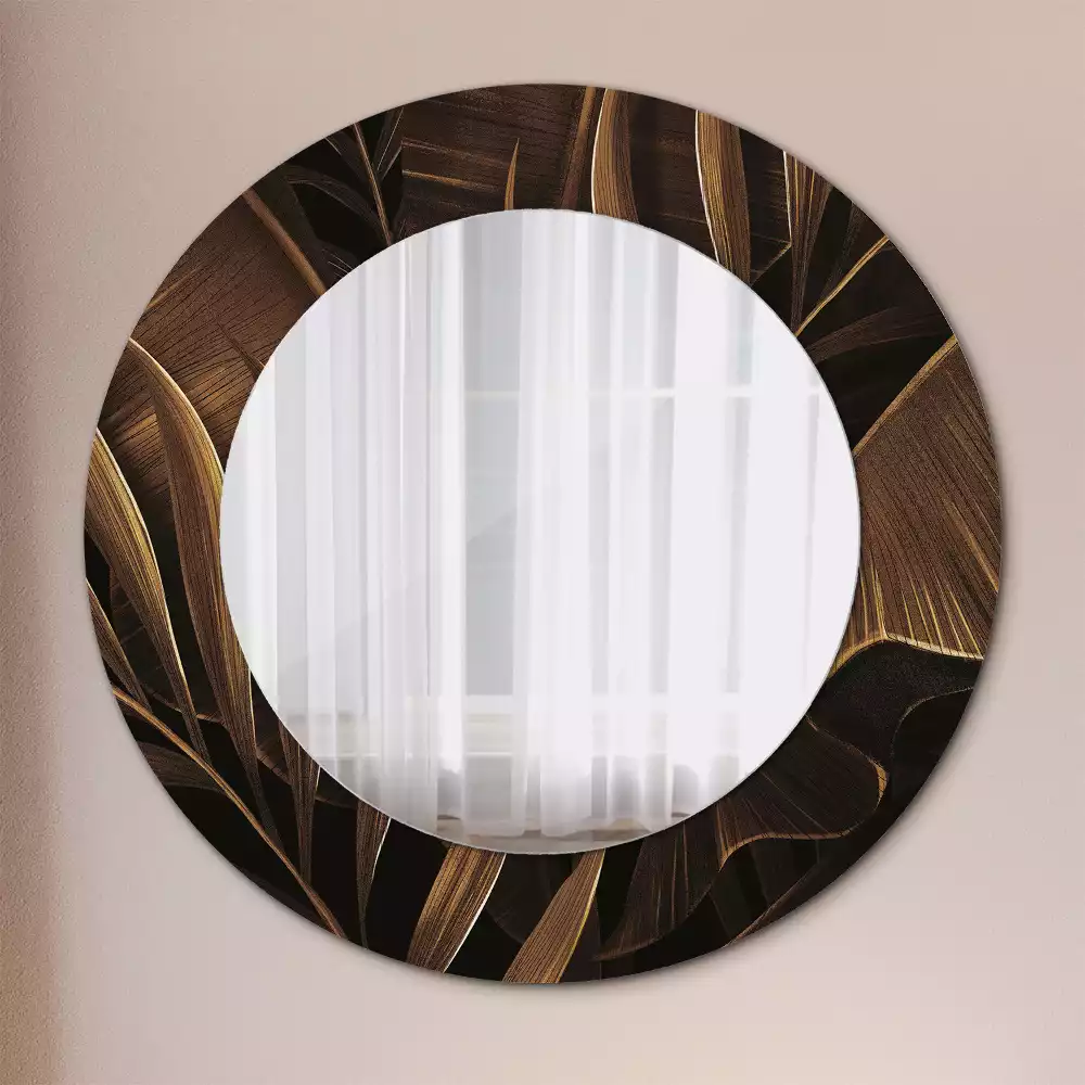 Miroir rond imprimé Feuilles de bananier brunes