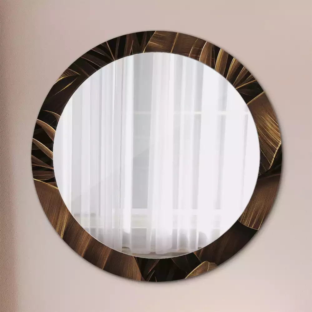 Miroir rond imprimé Feuilles de bananier brunes