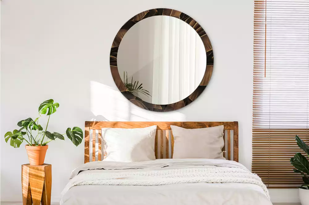 Miroir rond imprimé Feuilles de bananier brunes