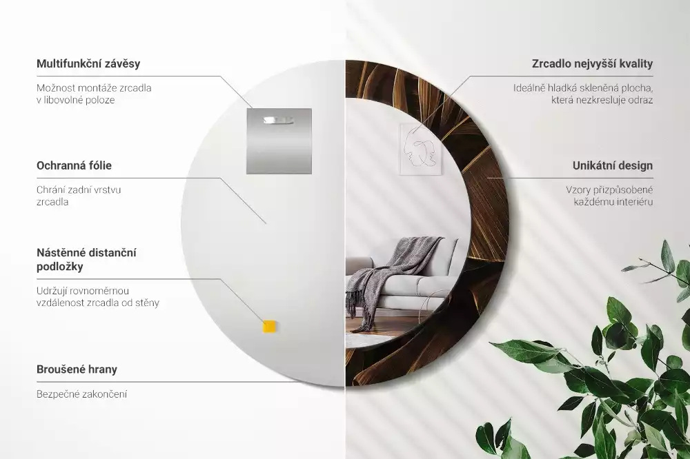 Miroir rond imprimé Feuilles de bananier brunes