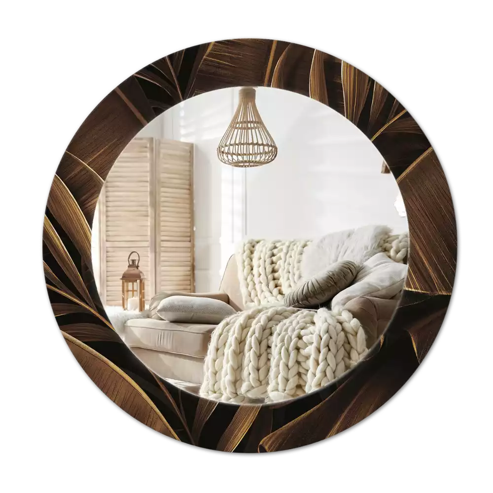 Miroir rond imprimé Feuilles de bananier brunes