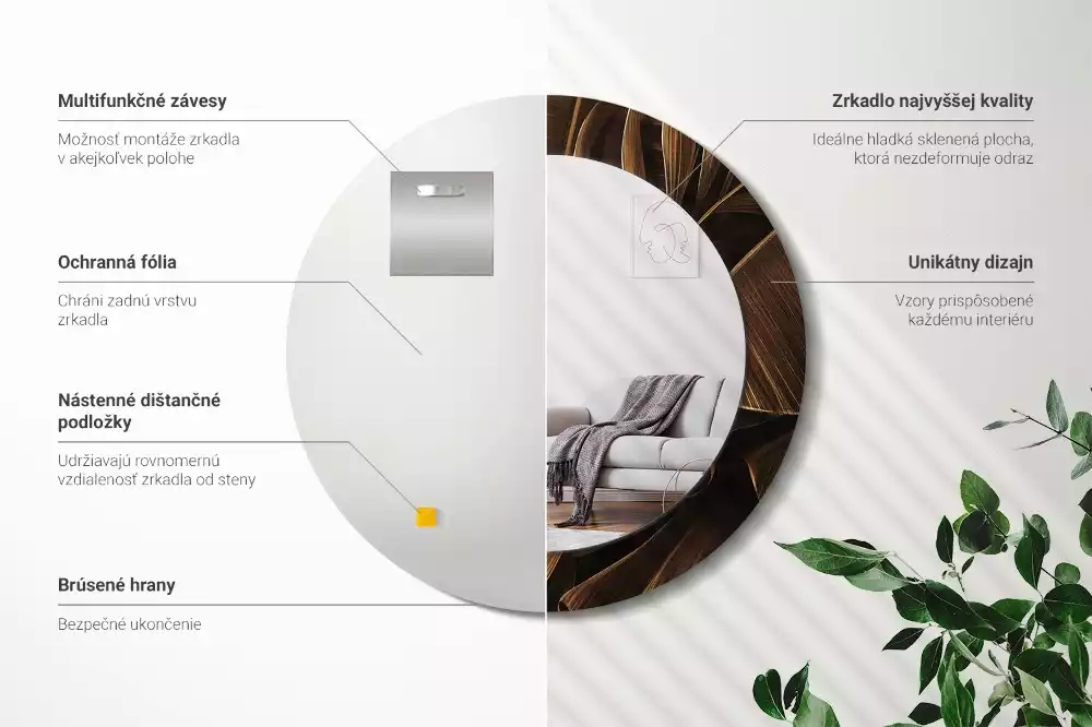 Miroir rond imprimé Feuilles de bananier brunes