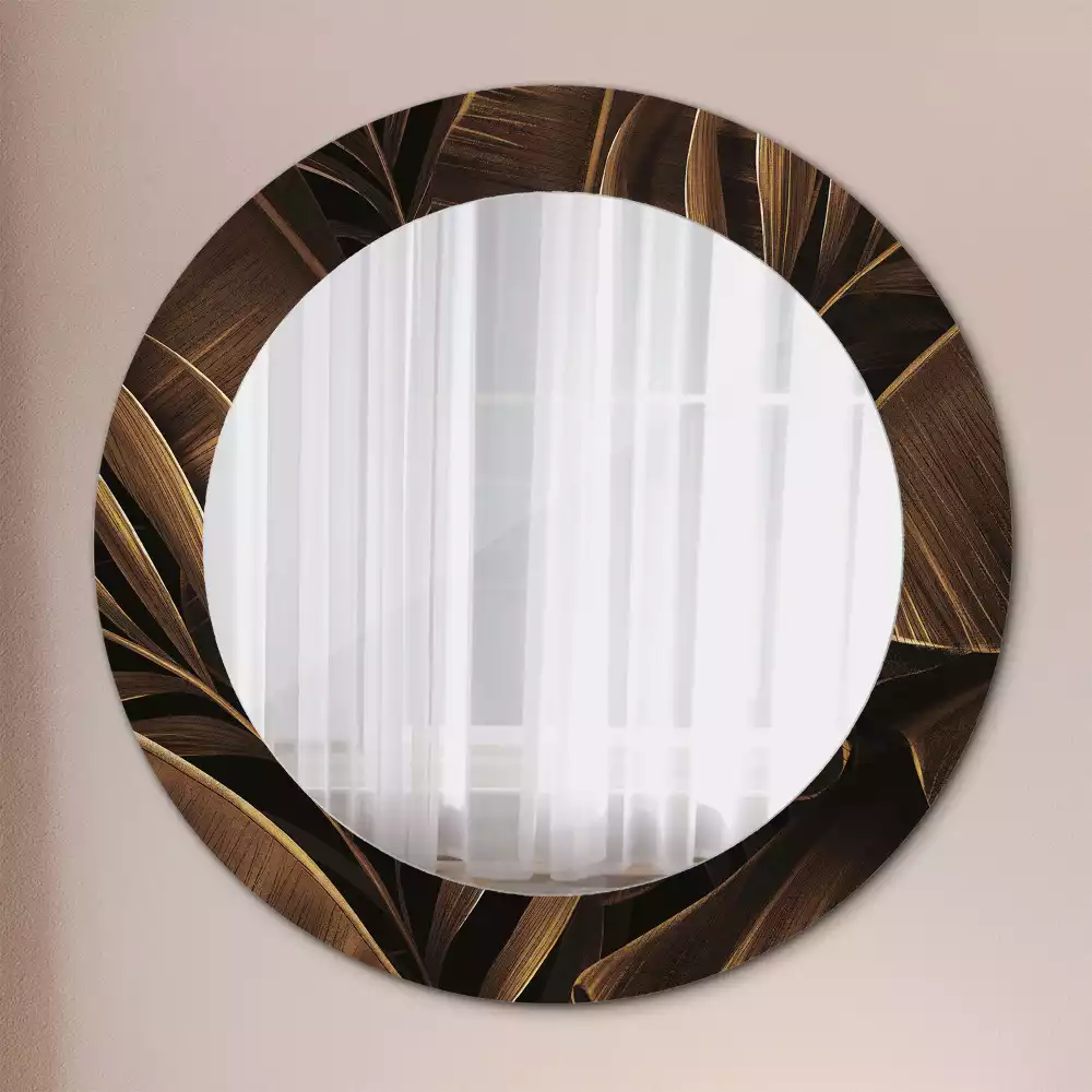 Miroir rond imprimé Feuilles de bananier brunes