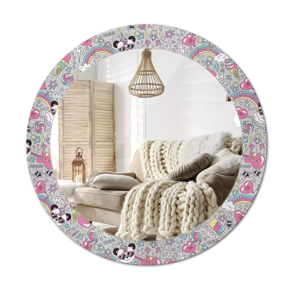 Miroir rond avec décoration Panda licorne