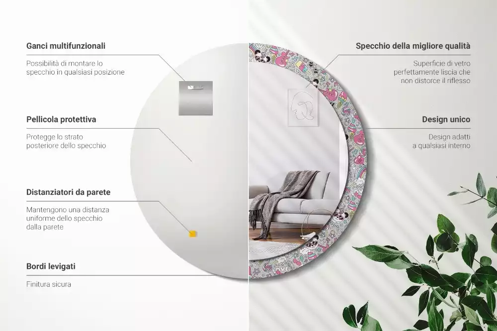 Miroir rond avec décoration Panda licorne