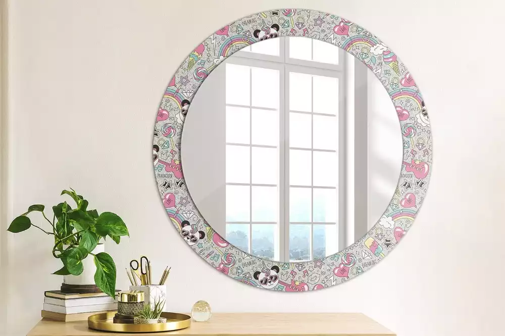 Miroir rond avec décoration Panda licorne