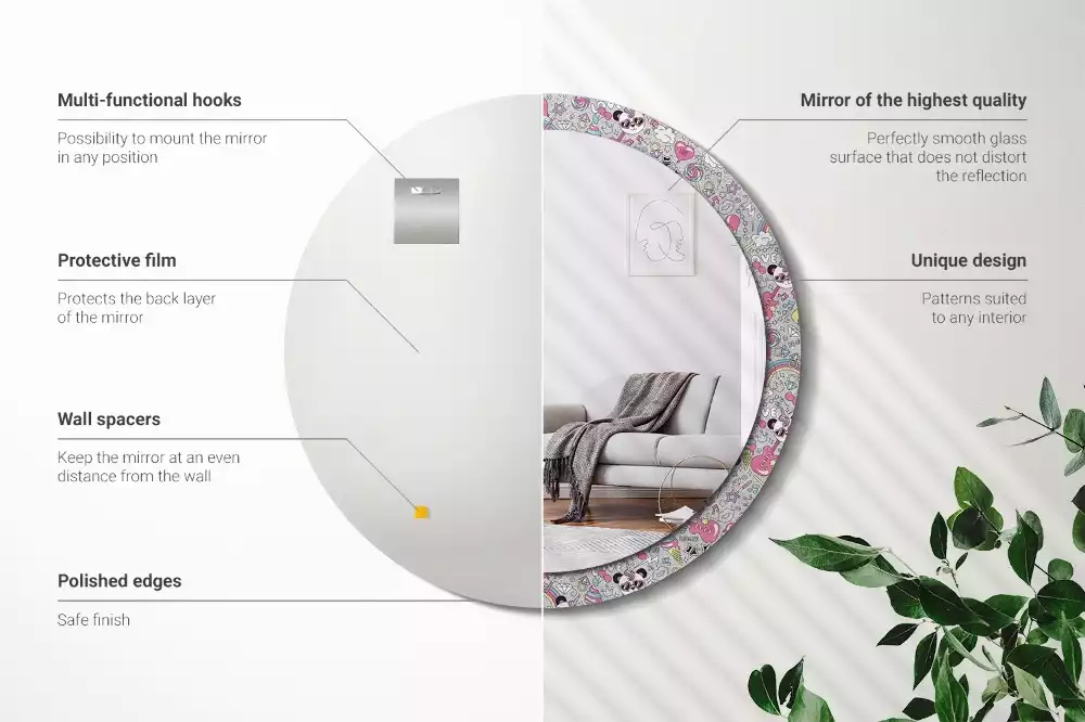 Miroir rond avec décoration Panda licorne