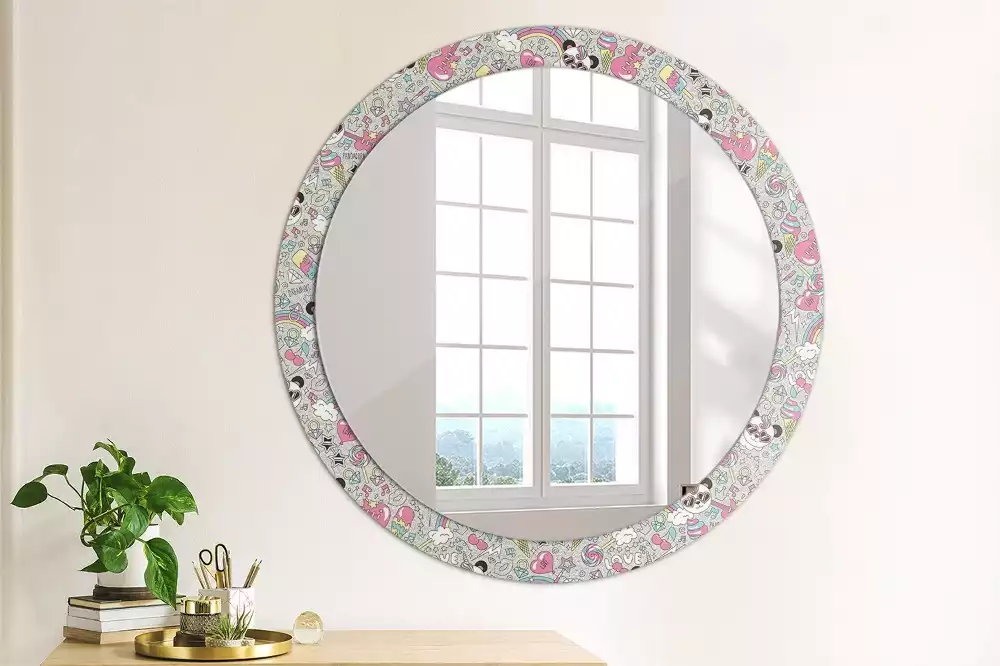 Miroir rond avec décoration Panda licorne