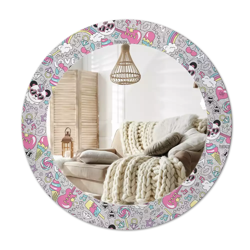 Miroir rond avec décoration Panda licorne