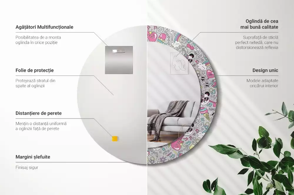 Miroir rond avec décoration Panda licorne