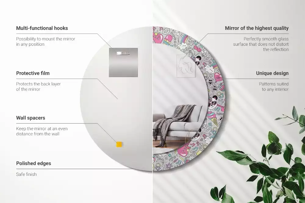 Miroir rond avec décoration Panda licorne