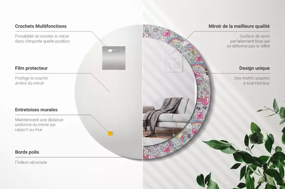 Miroir rond avec décoration Panda licorne