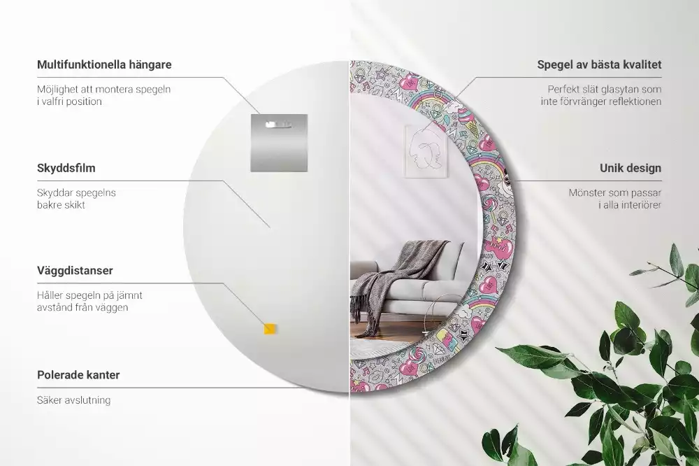 Miroir rond avec décoration Panda licorne