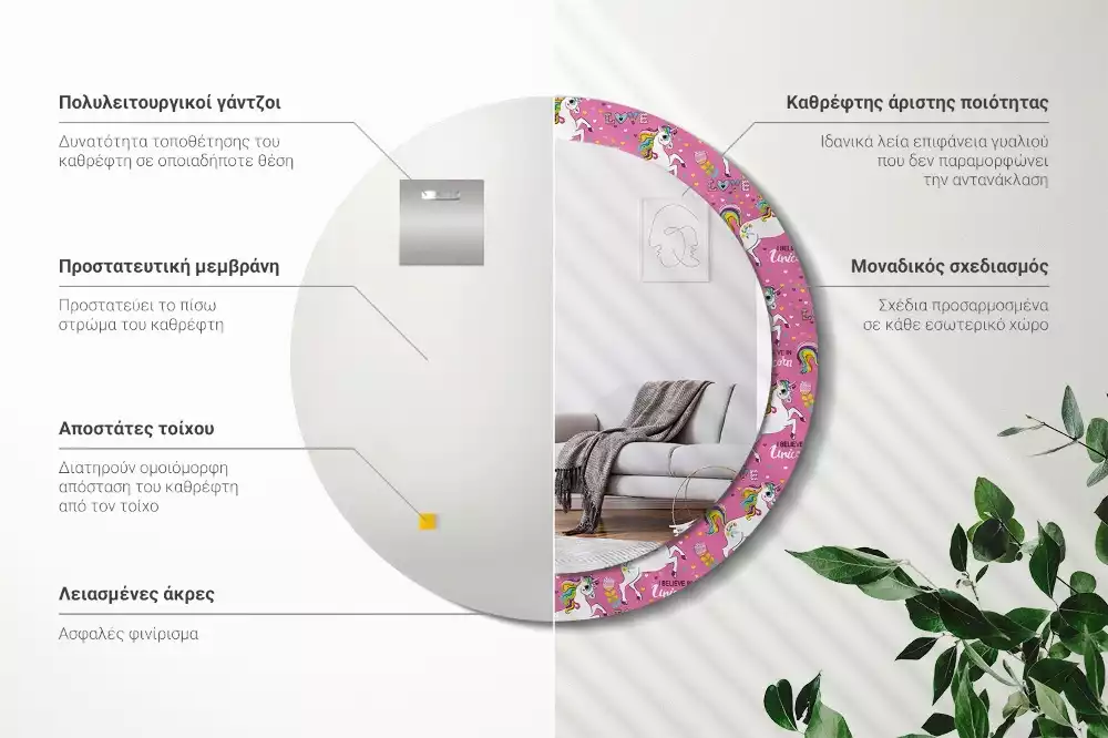 Miroir rond avec décoration Licorne magique