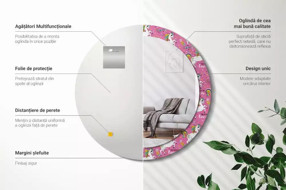 Miroir rond avec décoration Licorne magique