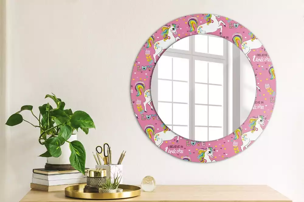 Miroir rond avec décoration Licorne magique